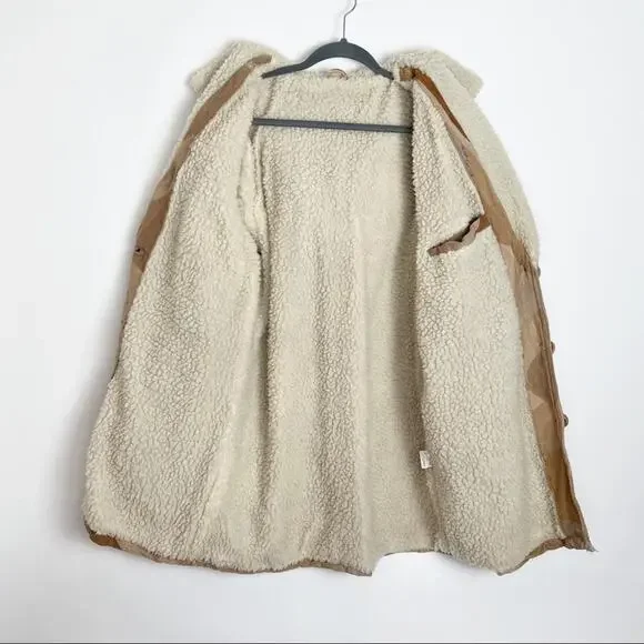 Retro Patchwork Leather Jacket Faux Sherpa Lined Medium - Picture 6 of 14